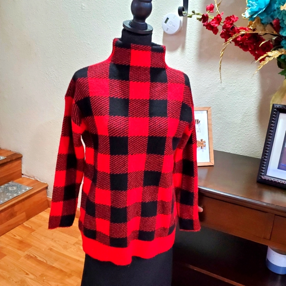 Loft black red checkered sweater size MP ##Bundle To Save More